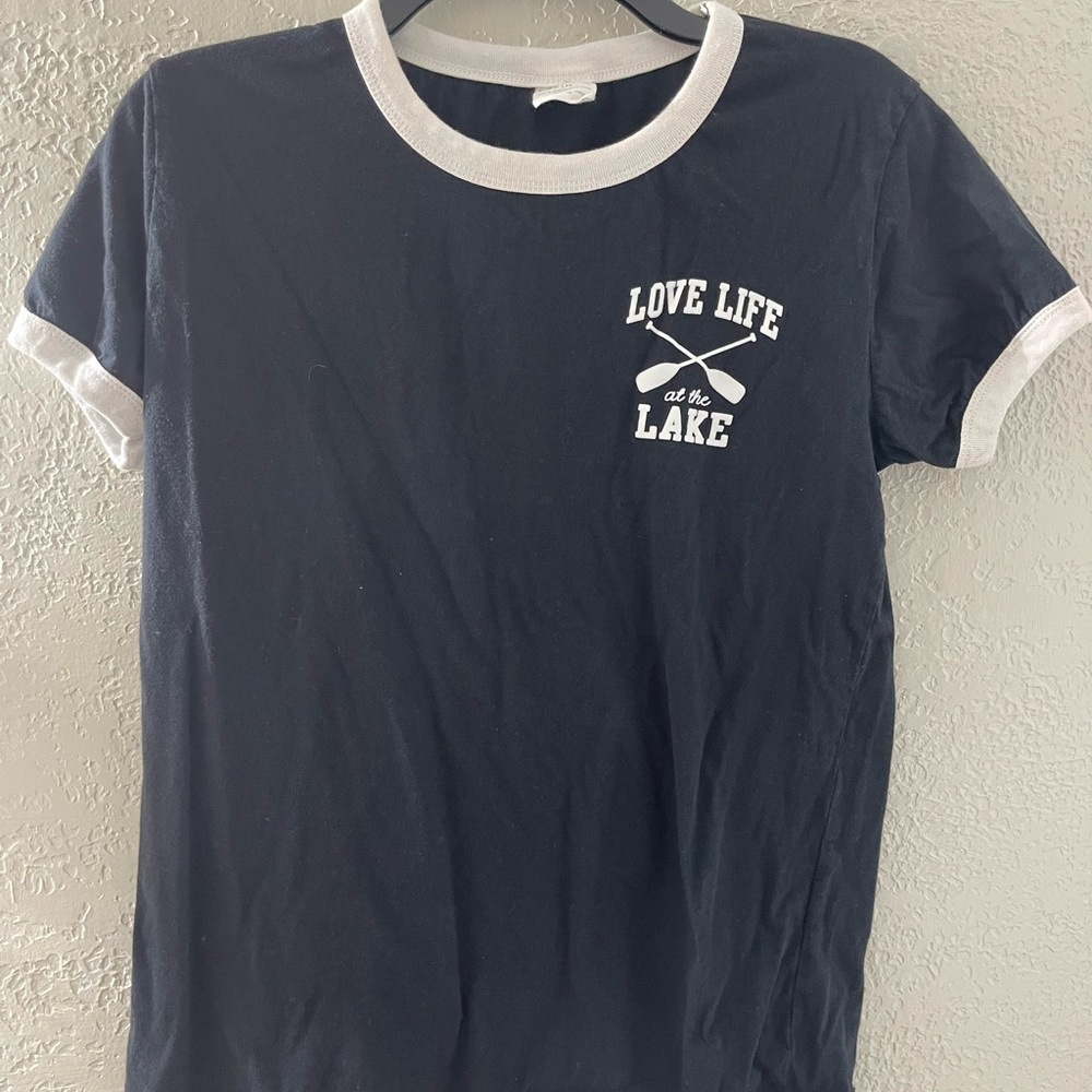 Exist “Love Life of the Lake” Black and White Cotton Tee Size Large